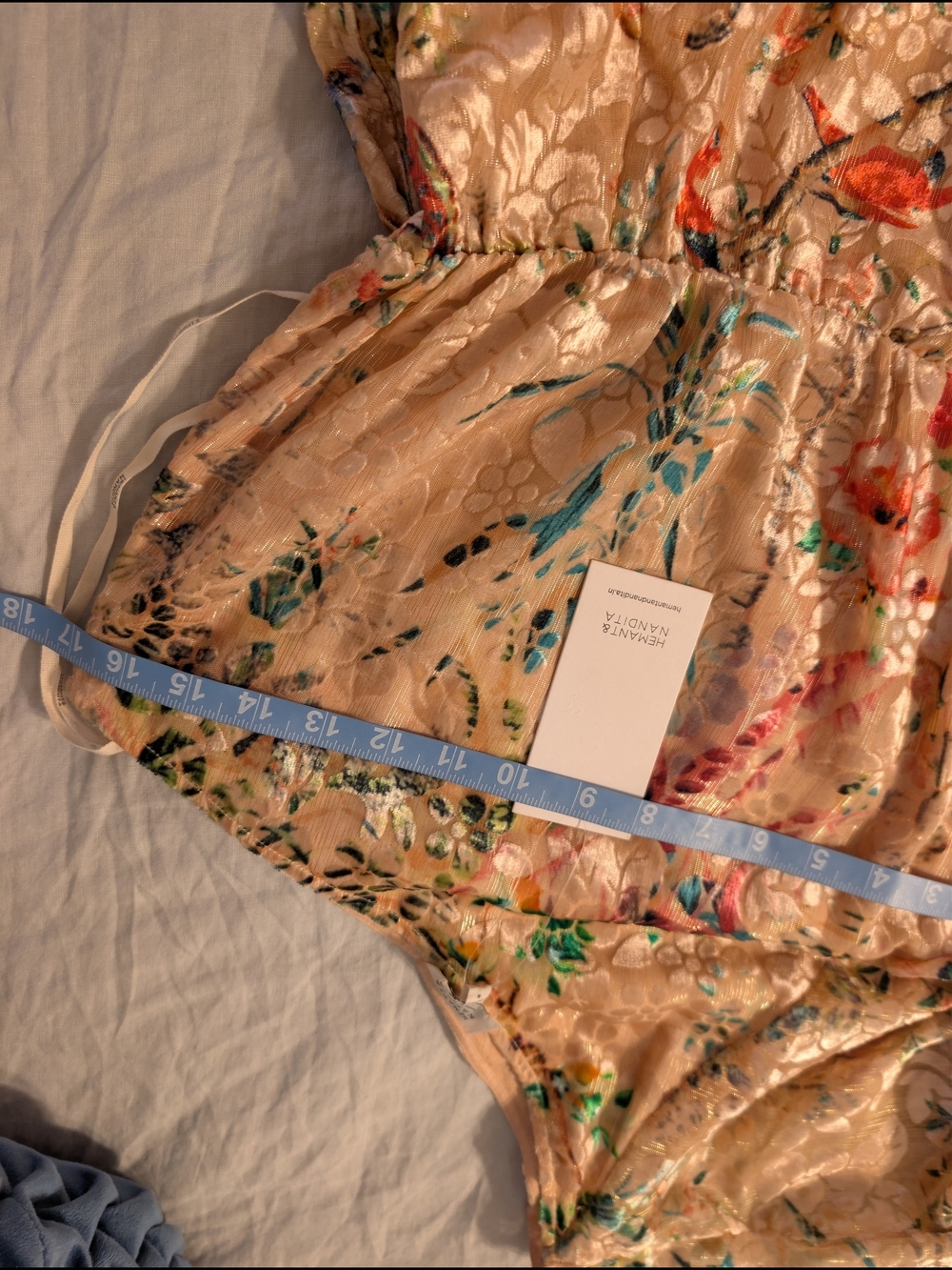 NWT Hemant & Nandita Veena Dress Peach Multi Velvet Burnout Midi Small - Picture 4 of 8